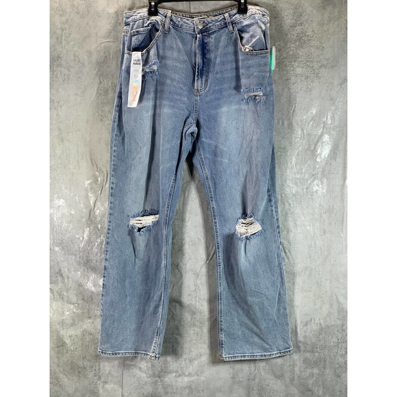 Tinseltown Junior's Plus Medium Wash High-Rise Distressed Wide-Leg Jeans SZ 18W - Picture 1 of 13